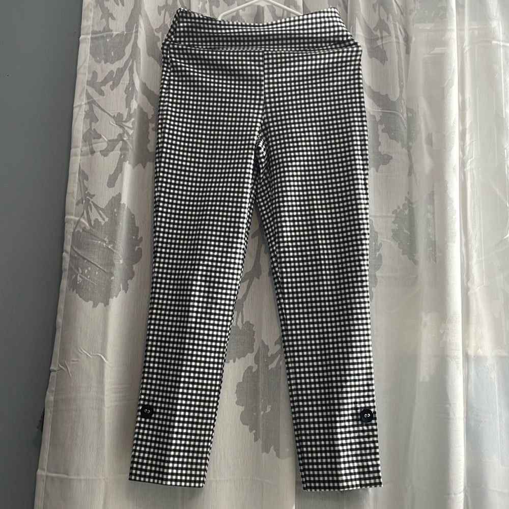 Joseph Ribkoff Sz 8 Black White Gingham Check Ankle Pants Ankle Cropped